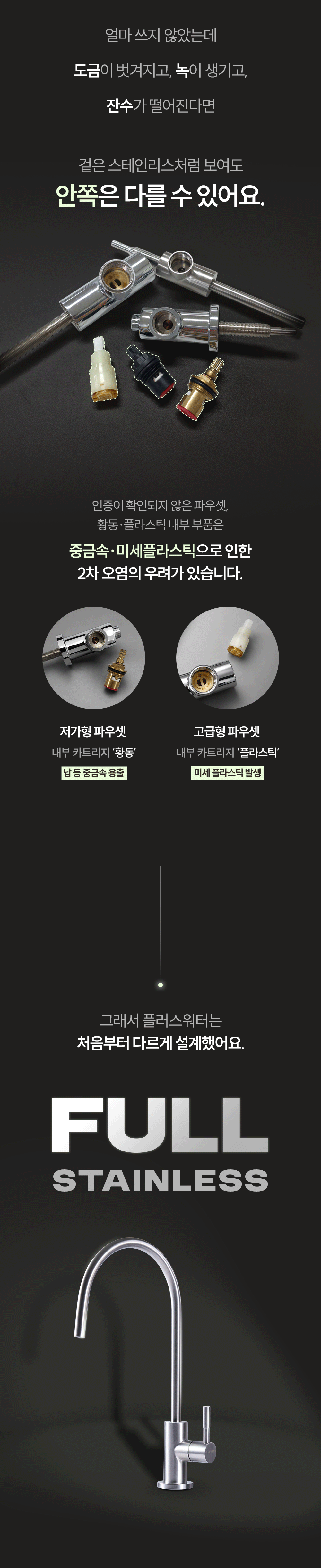 워터웨이 풀스테인리스 언더싱크 정수기 싱크대 무전원 직수형 파우셋 정수전