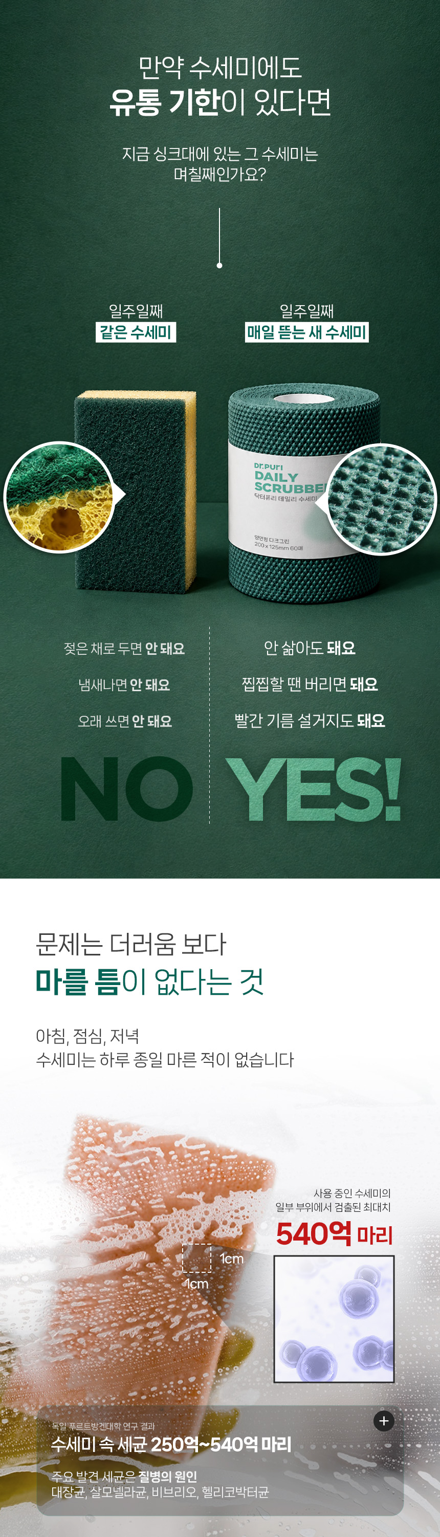 [행주 증정] 닥터퓨리 데일리 수세미 60매 x 2입 대형 (색상 3종)