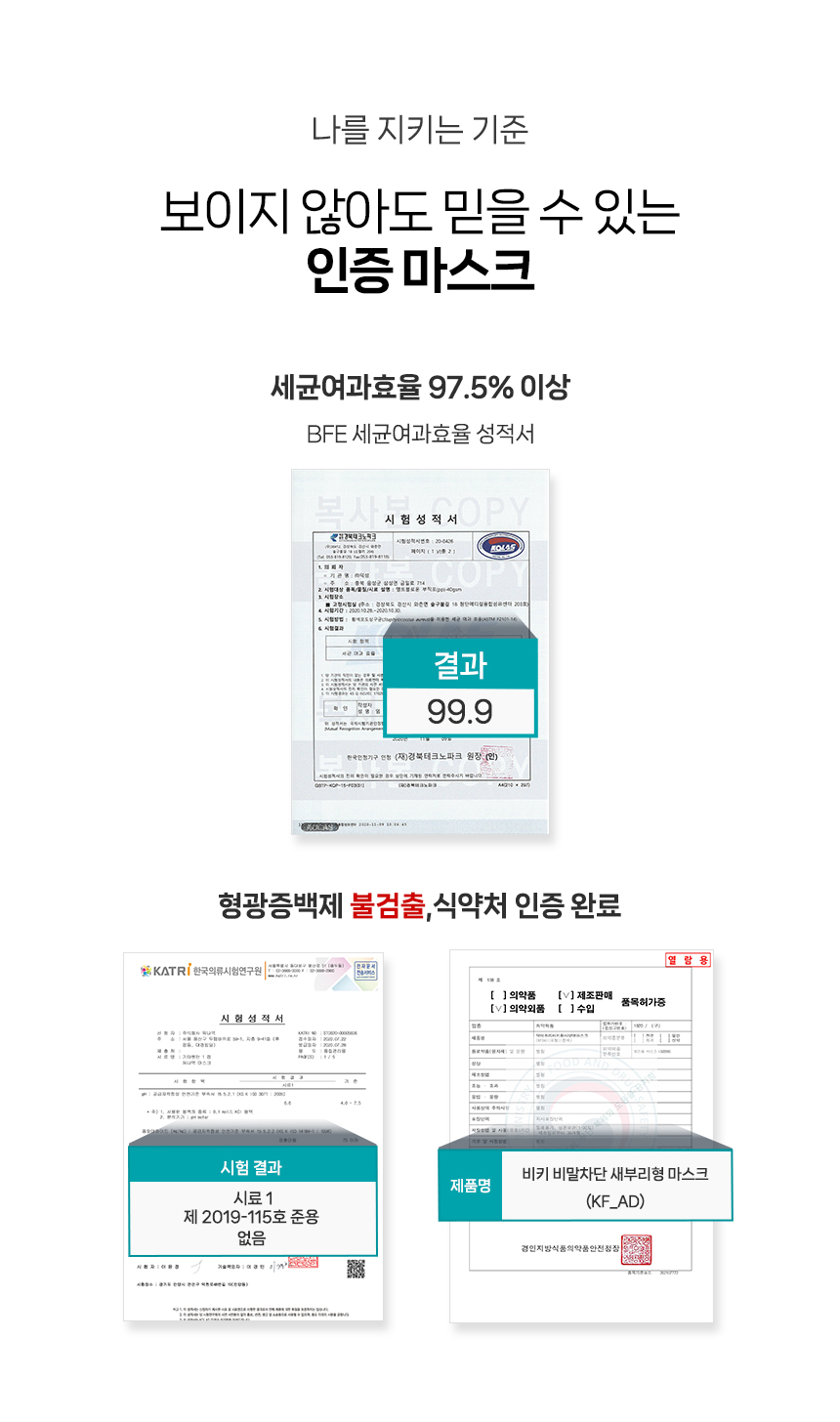 KFAD 비키 비말차단 새부리형 마스크 25매(5매입 x 5입) 대형 중형