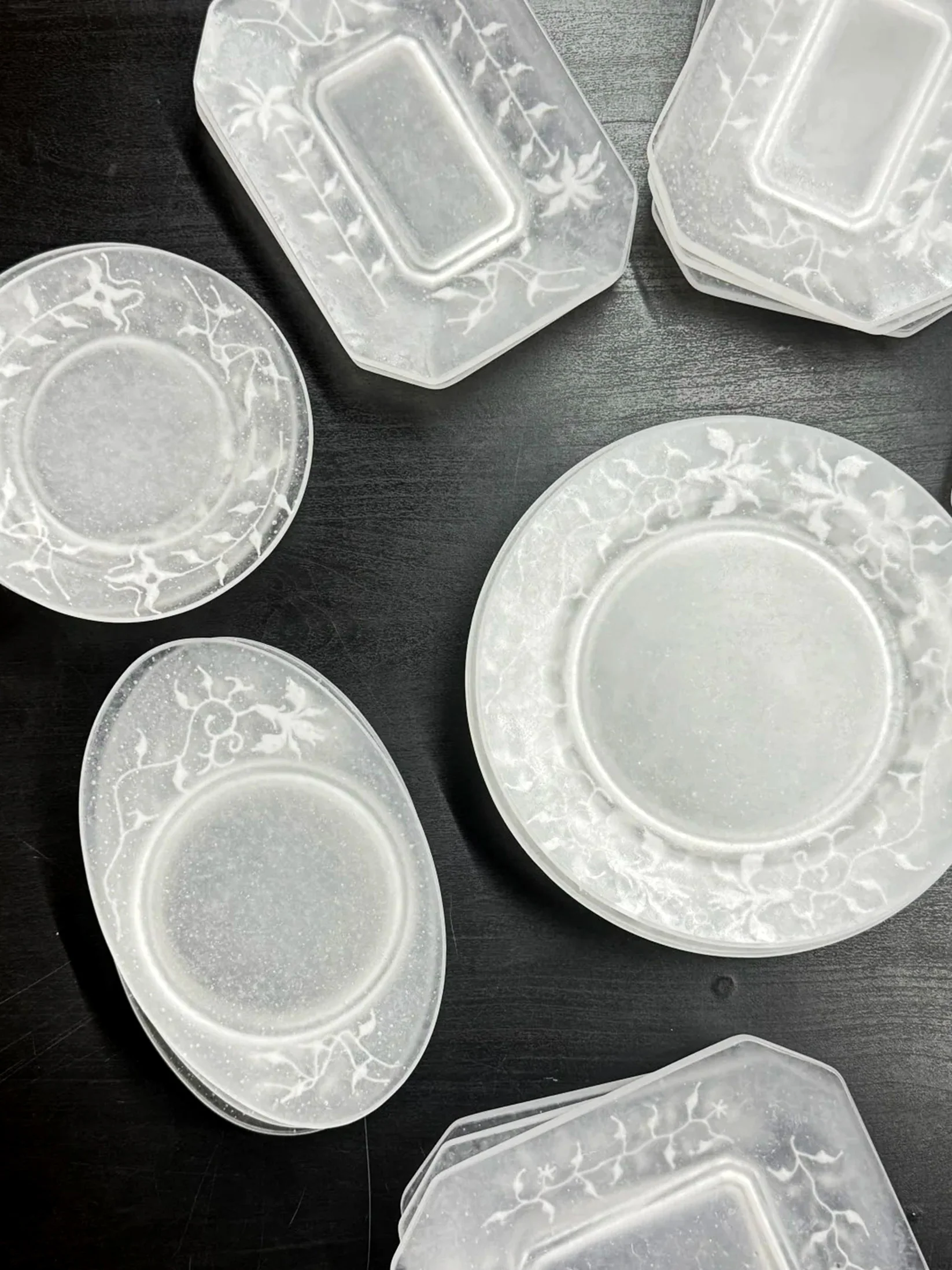 FROSTED GLASS PATE DE VERRE OVAL TRAY 얼은 유리 팔레트 드 베르 타원형 플레이트