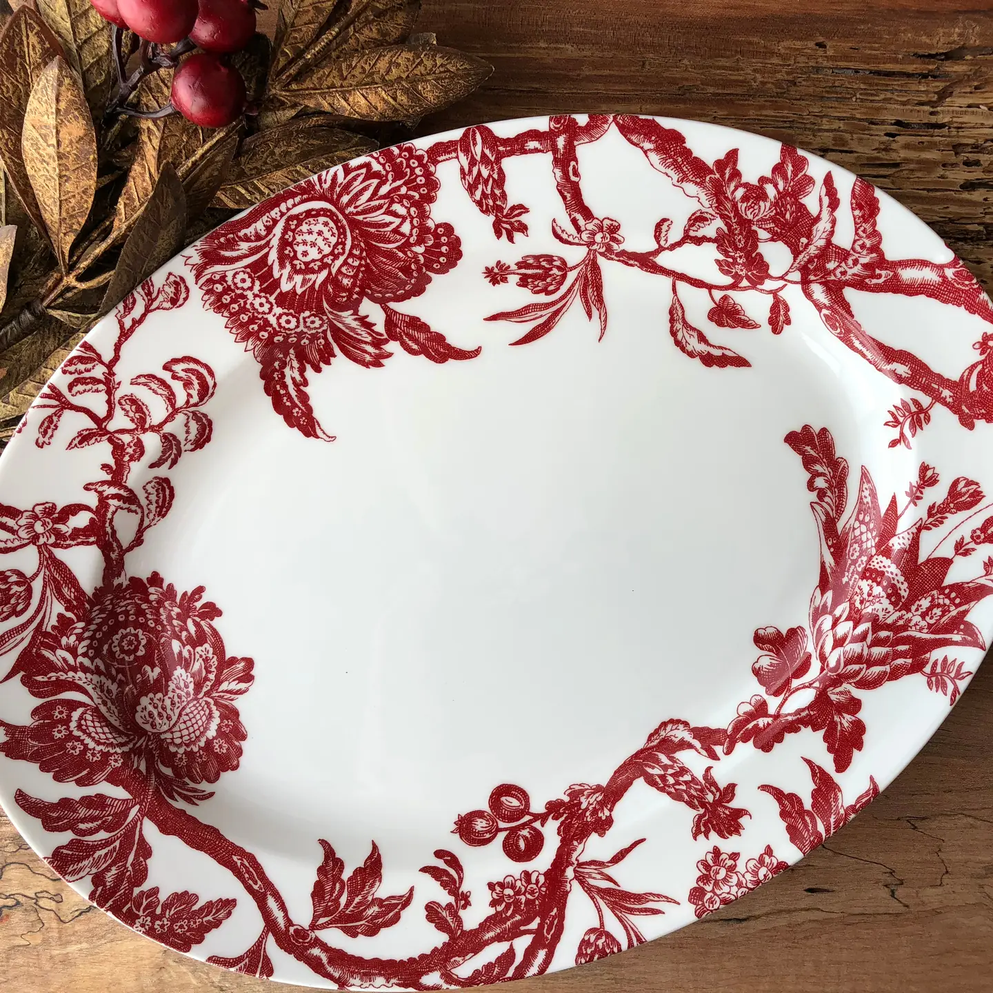 Arcadia Crimson Large Oval Rimmed Platter (Caskata) 오벌 도자기 플래터