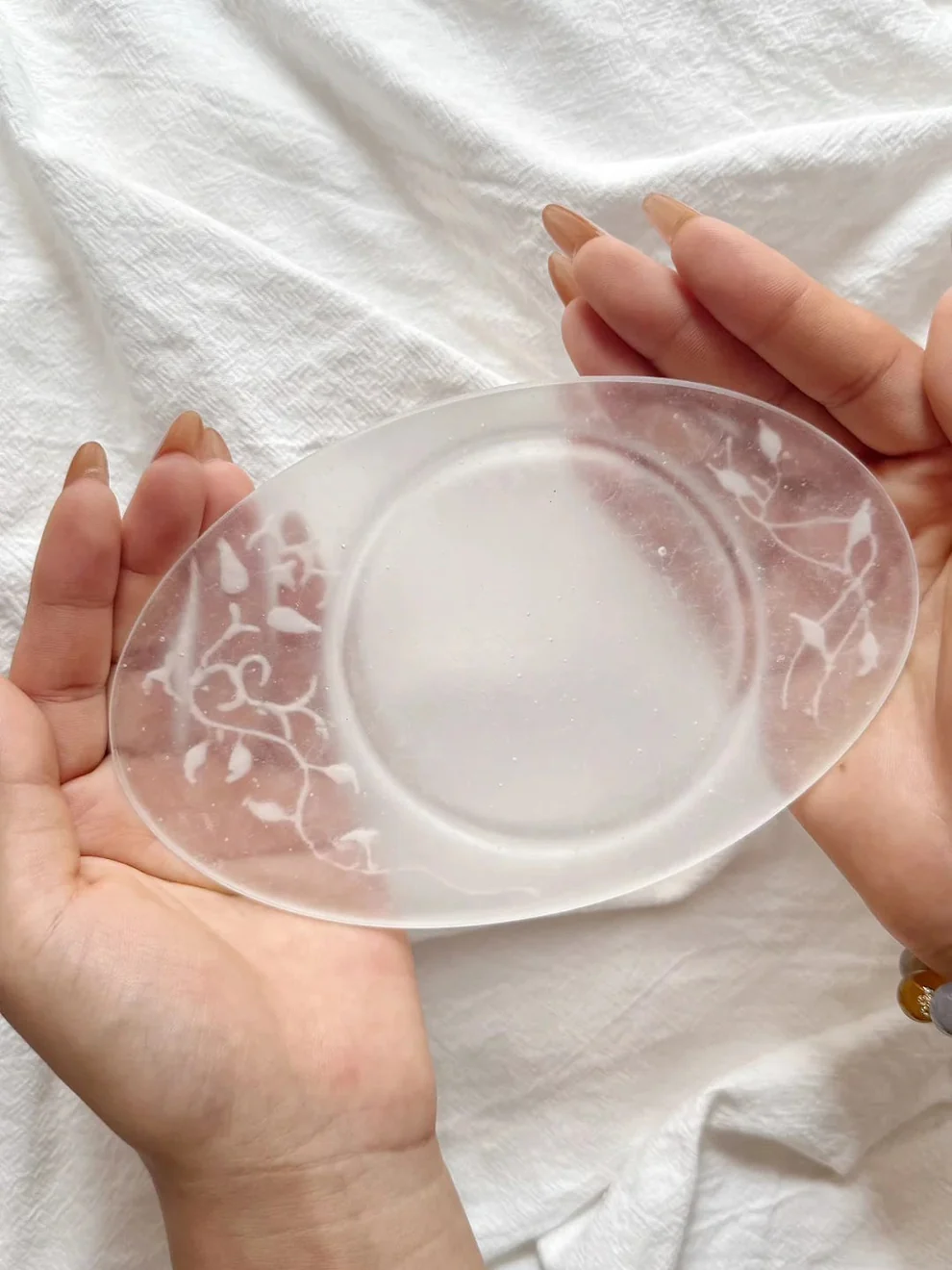 FROSTED GLASS PATE DE VERRE OVAL TRAY 얼은 유리 팔레트 드 베르 타원형 플레이트