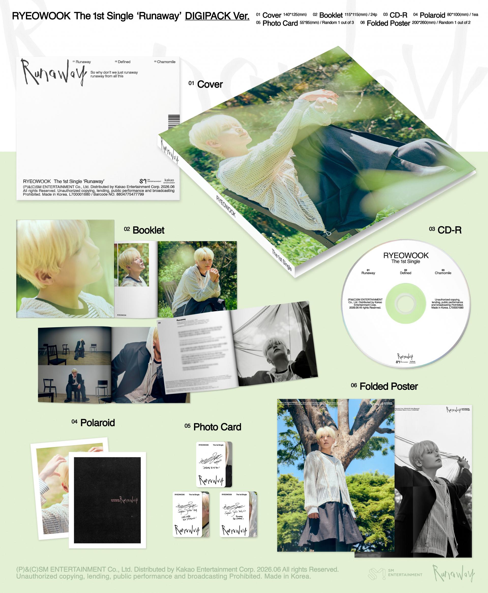 (PRE-ORDER) RYEOWOOK - 1st Single Album [Runaway] (DIGIPACK Ver.)