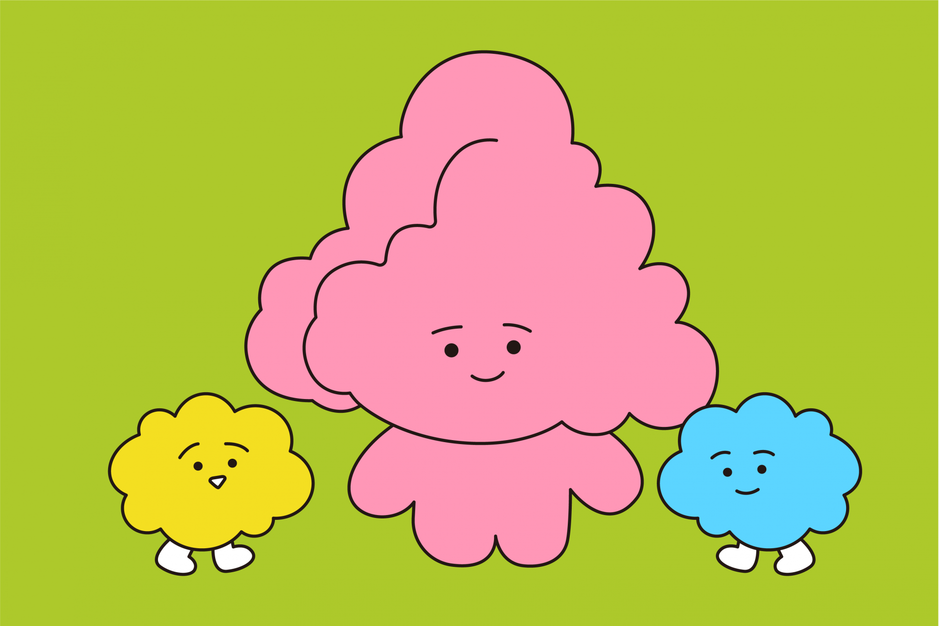 큐르미와 색구름이 모여 든든한 표정으로 서있는 모습