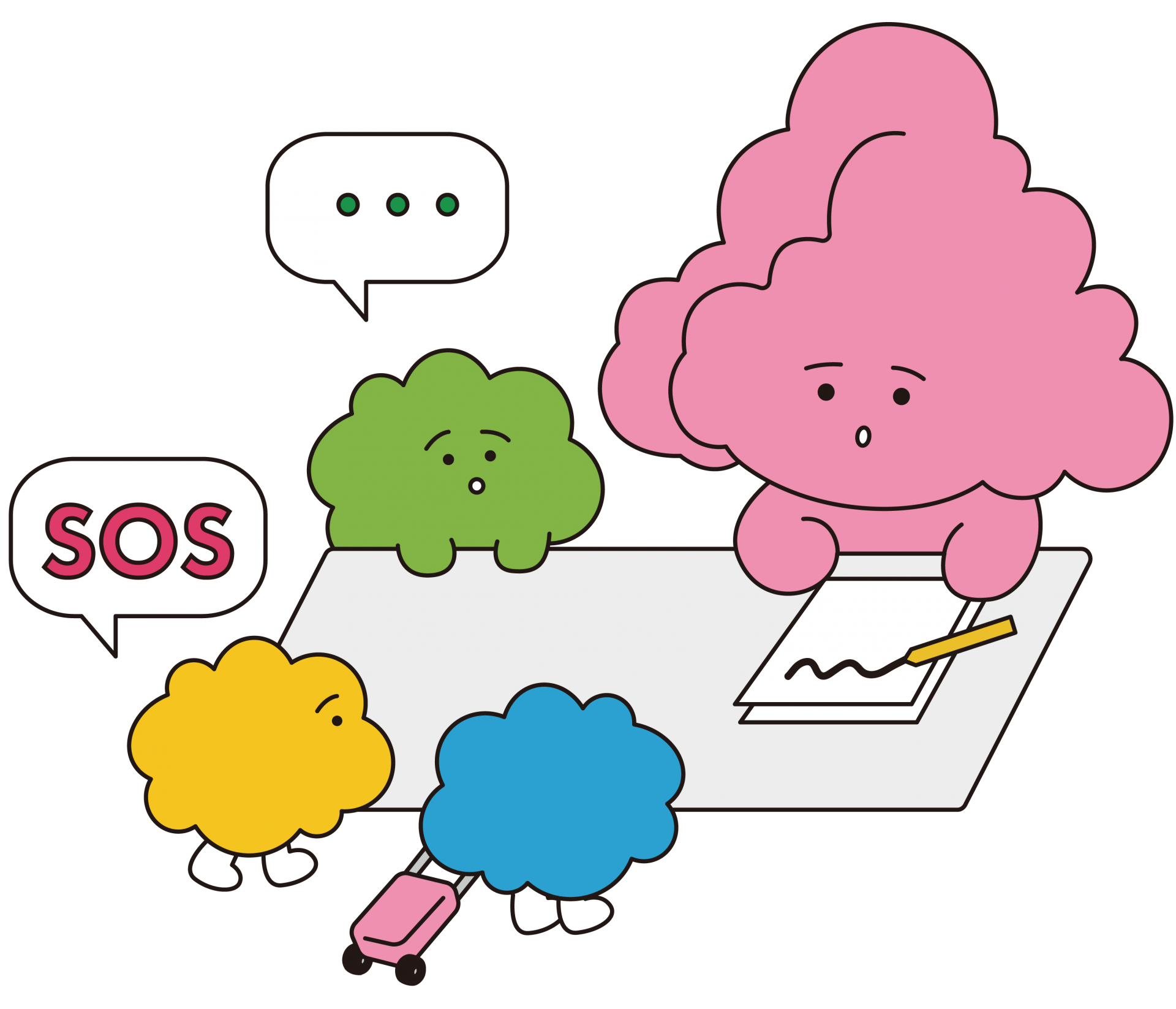 위기 상황의 색구름들과 상담을 진행중인 큐르미