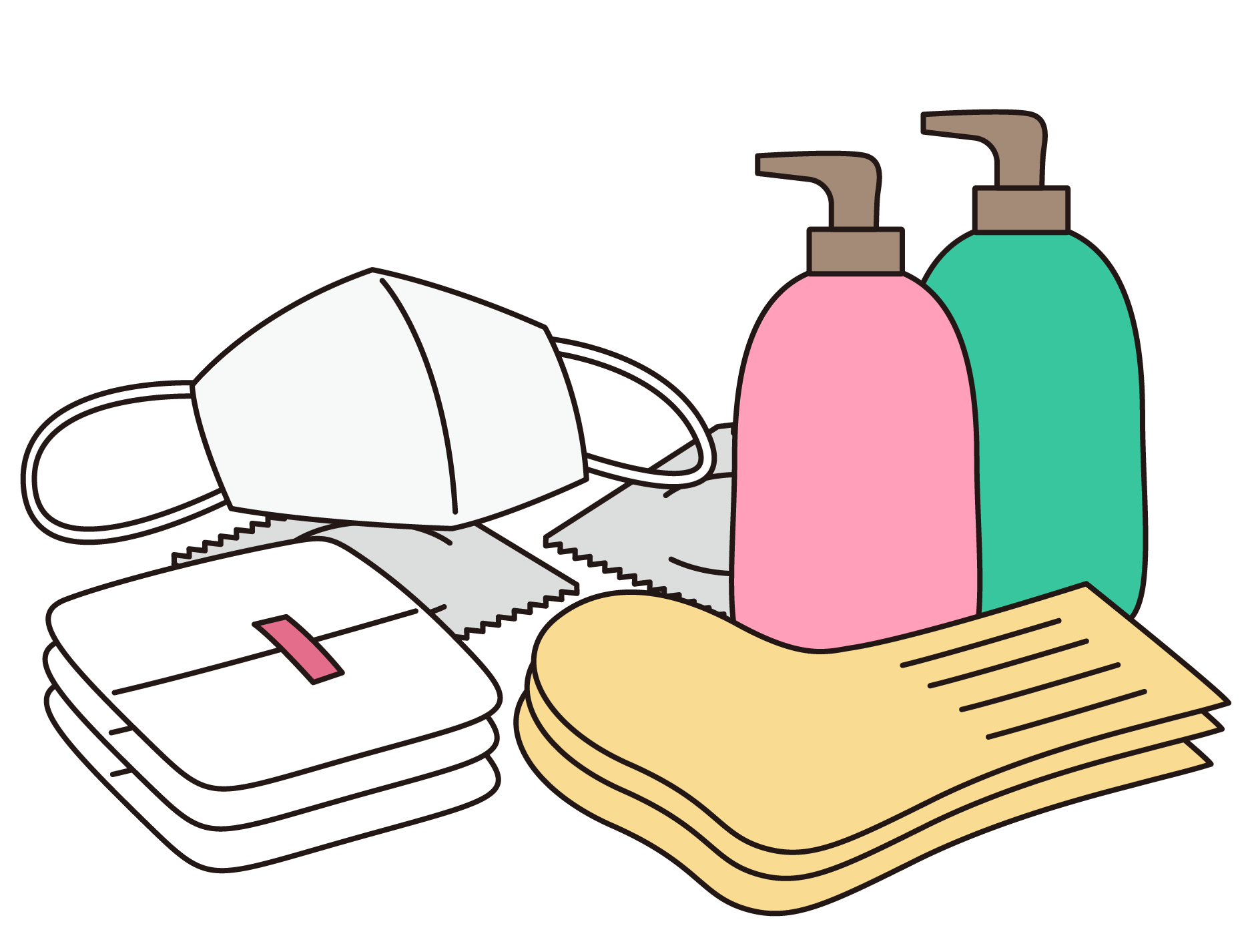 Pads, socks, condoms, masks, and detergent.