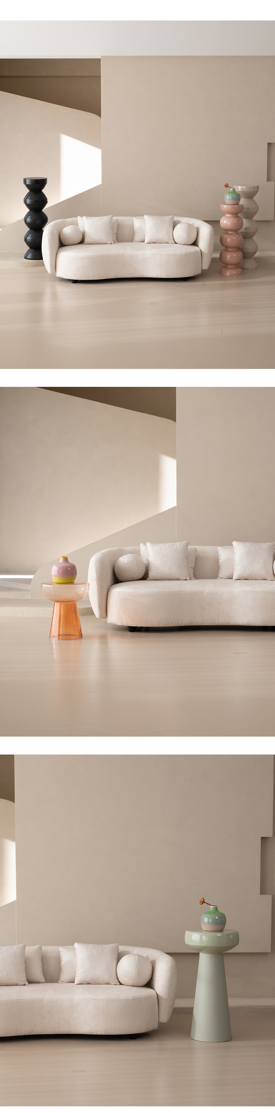 Arlo Curved Sofa with Textured Chenille Ivory (DBWSF01)