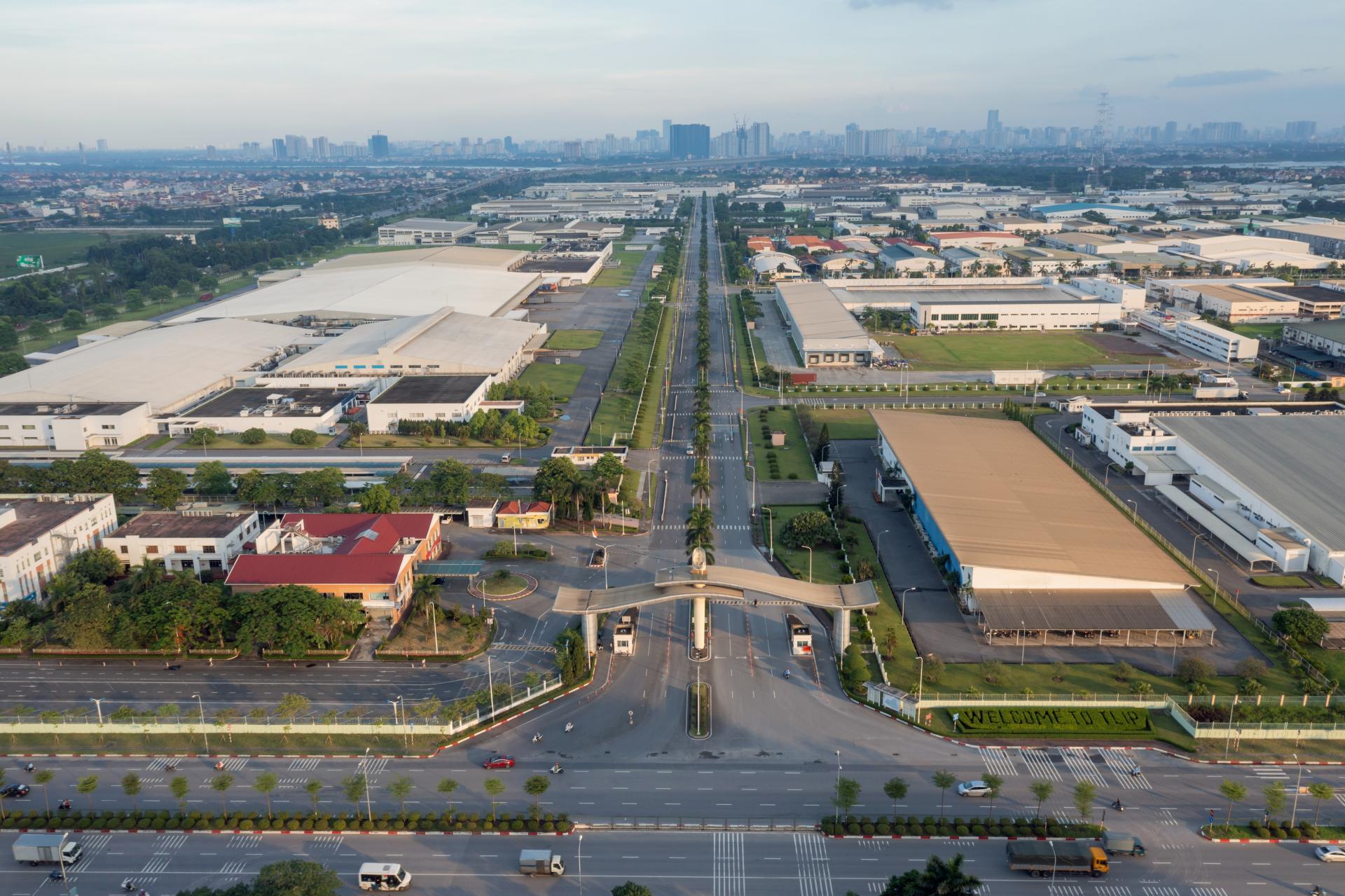 Factory inside industrial park illustration