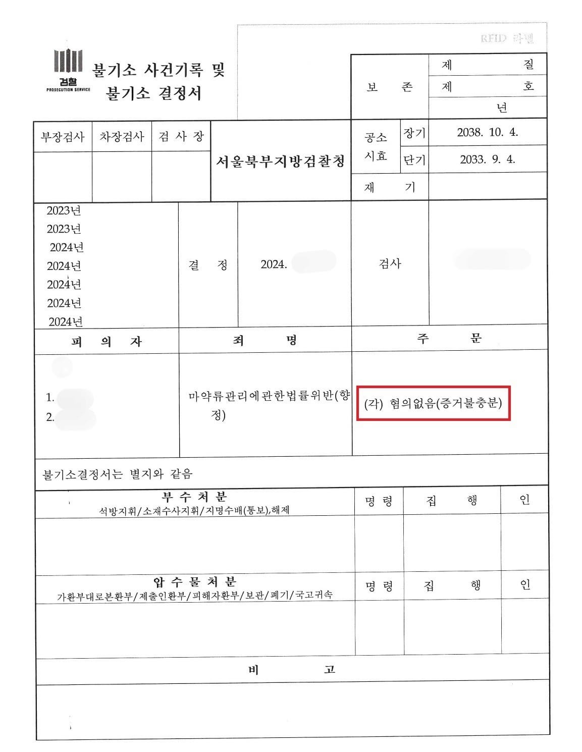 마약 혐의없음 불기소