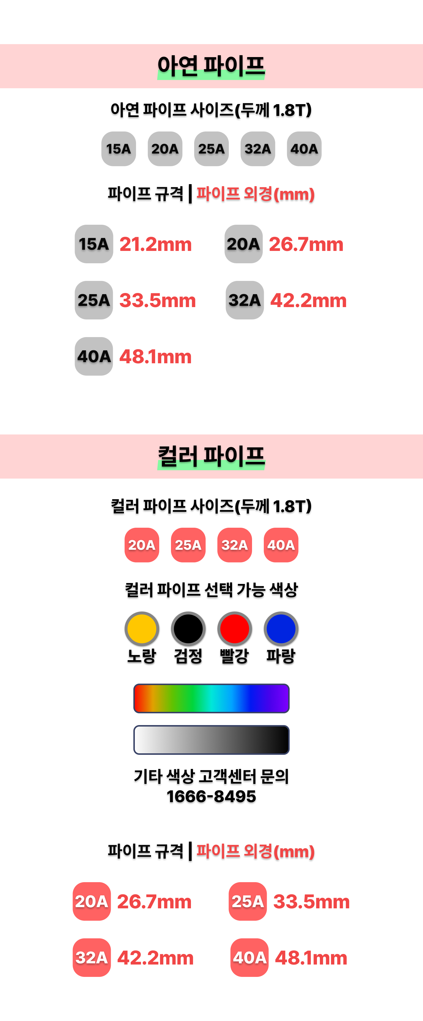 아인스타 파이프 규격 안내