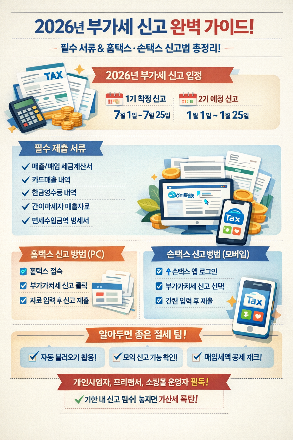 📌 2026년 부가세 신고 일정 및 필수 서류, 홈택스·손택스 신고법 총정리! : 전자책4989