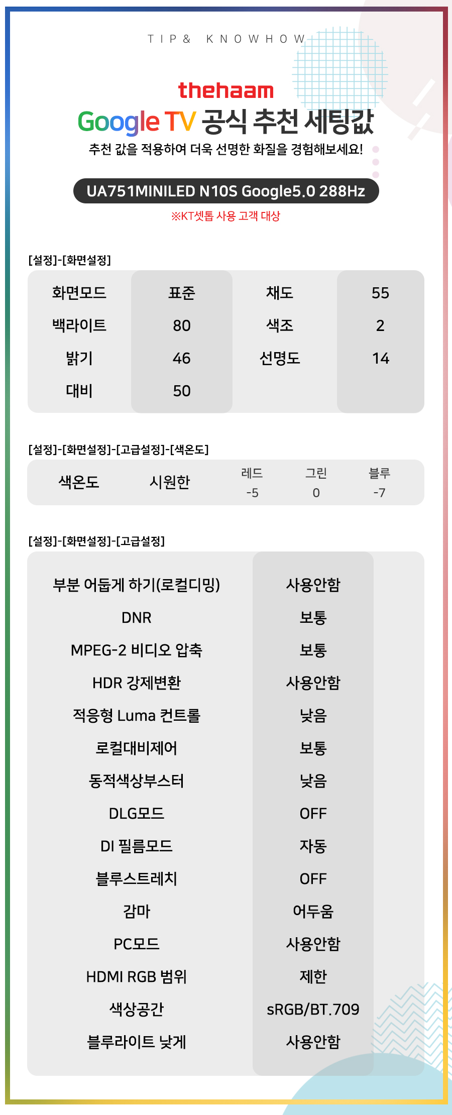 UA751MINILED N10S Google5.0 288Hz (KT셋톱)