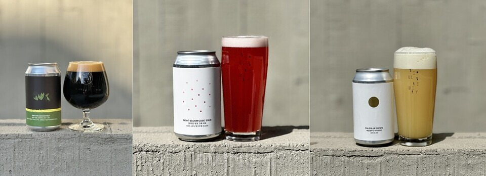 (From left) Matcha Coco Stout, Night Bloom Gose Sour, Pale Blue Dot | Photo by Seoul Brewery