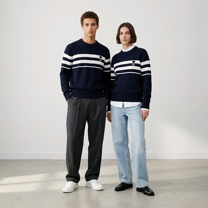 아미 스트라이프 배색 니트 2color