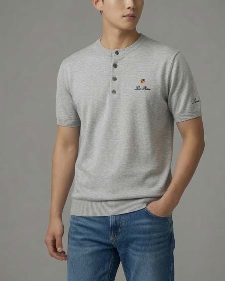 [단순반품ok] 로로피아나 금장 로고 헨리넥 반팔 니트 3color