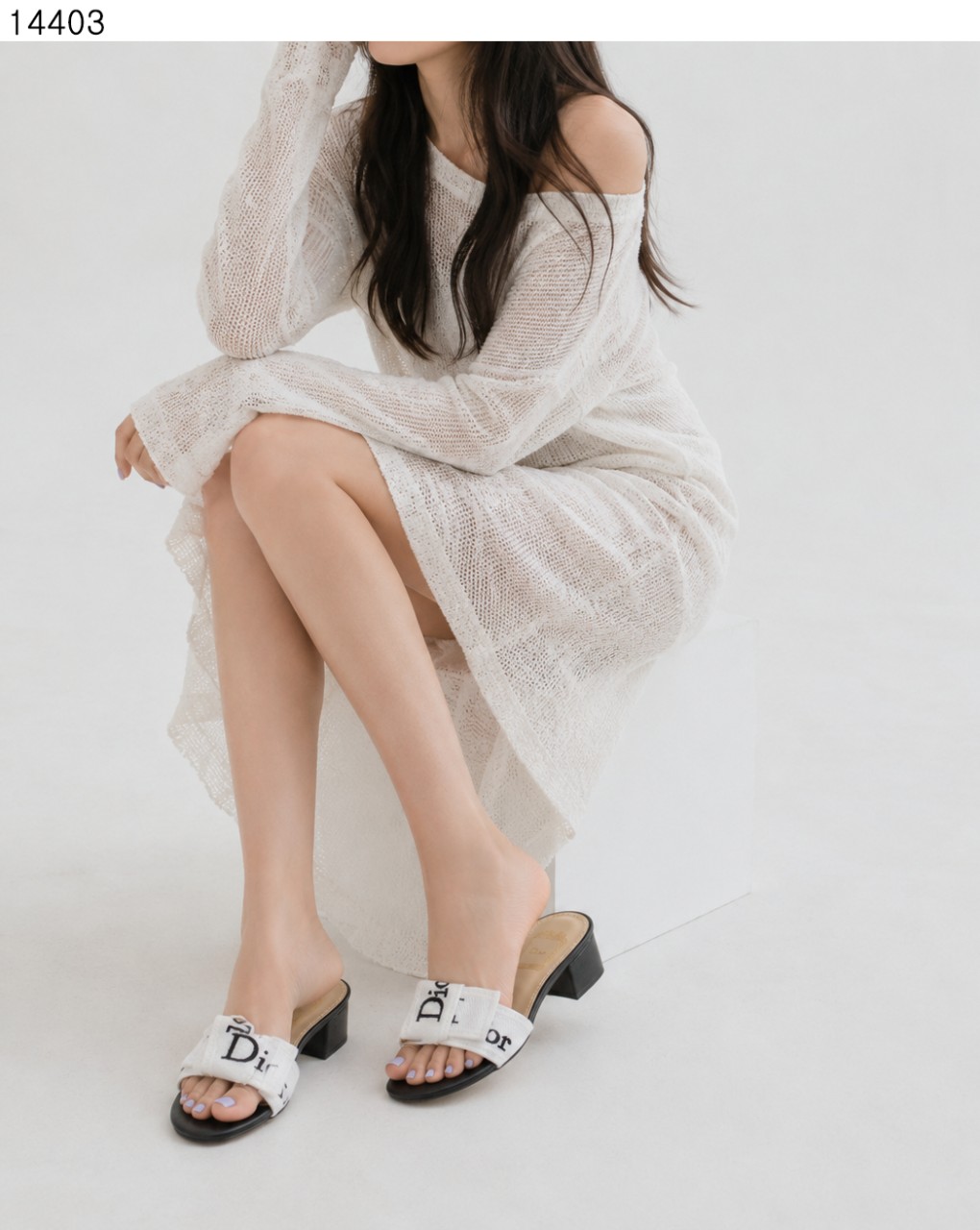 디올 블랙 자수 코튼 자디올 힐 슬라이드