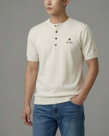 [단순반품ok] 로로피아나 금장 로고 헨리넥 반팔 니트 3color