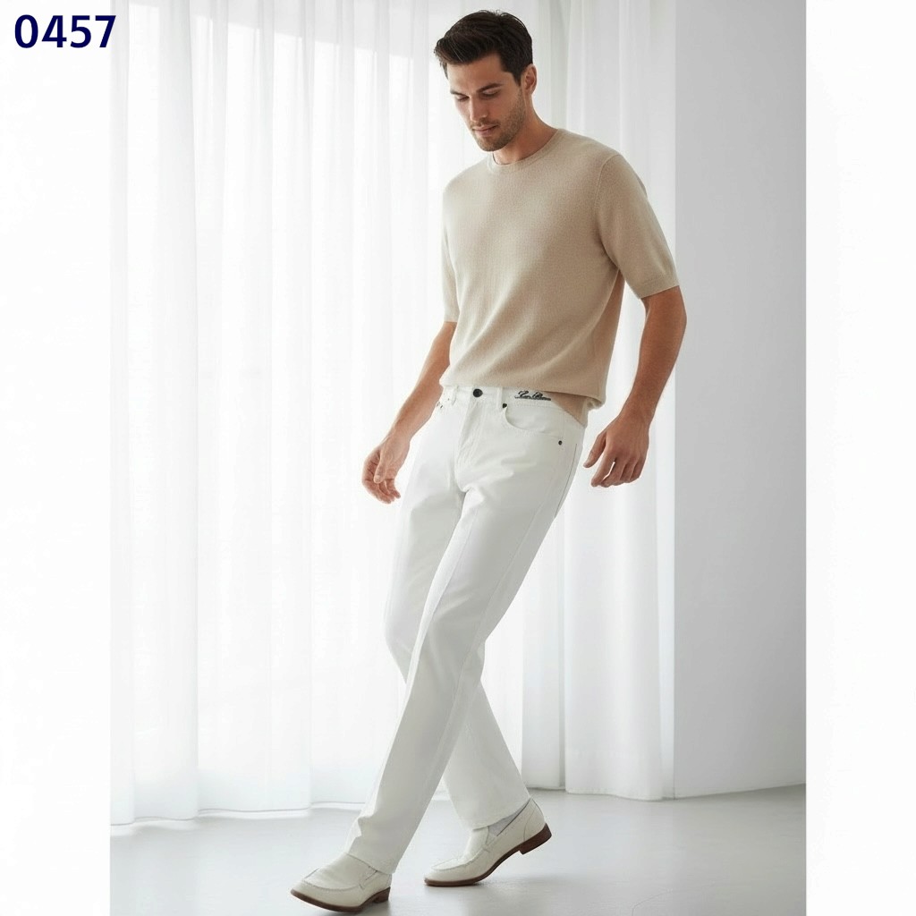 [단순반품ok] 로로피아나 포인트 자수로고 화이트 팬츠