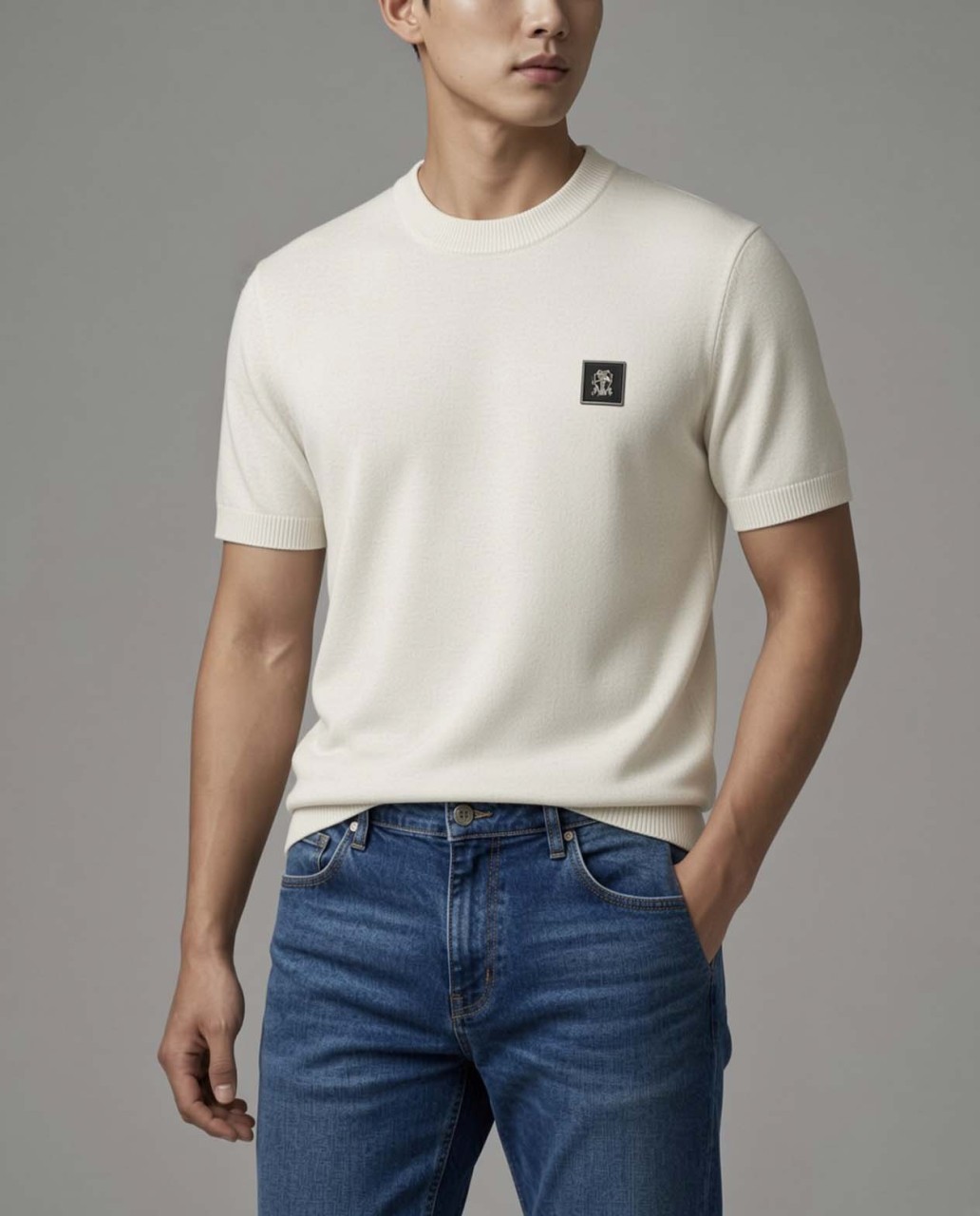 브루넬로쿠치넬리 로고 패치 반팔 니트 3color