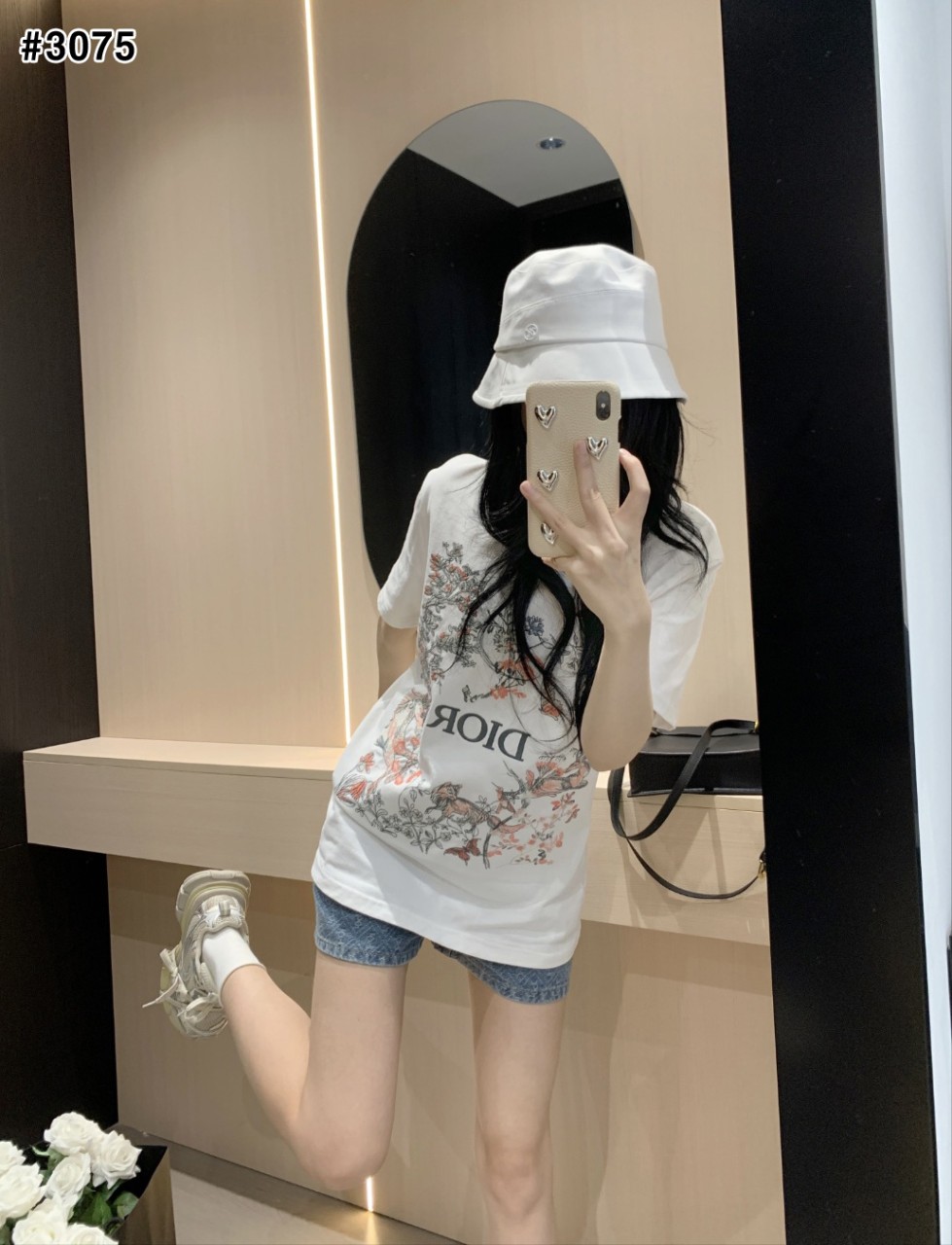 디올 Sevilla Star 엠브로이더드 코튼 저지 티셔츠