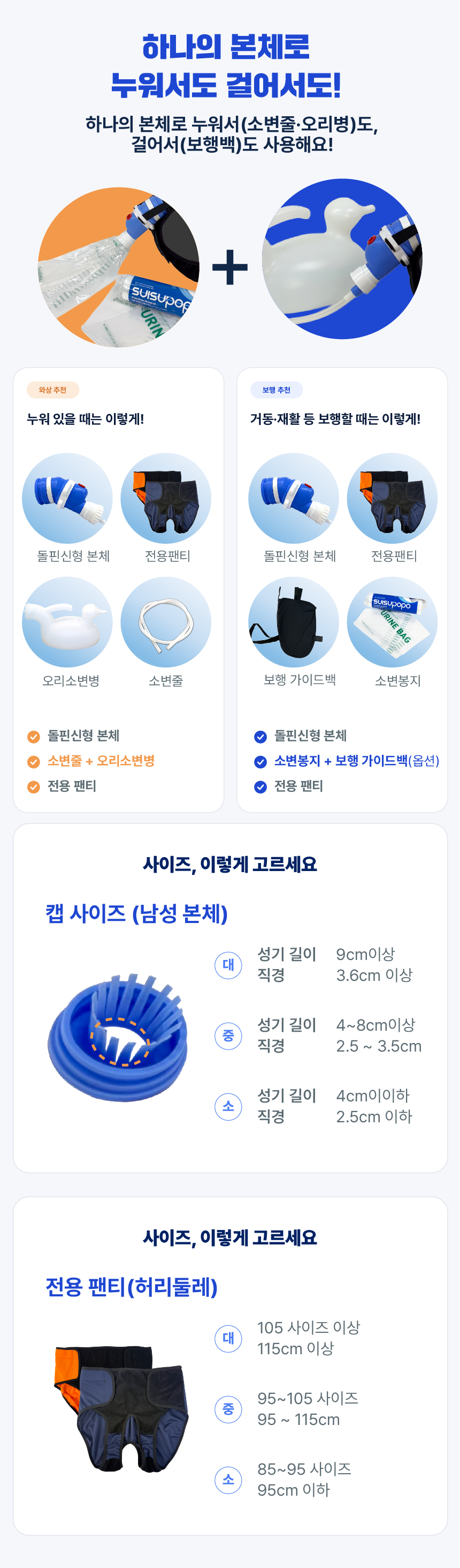 [돌핀신형_남성] 쉬쉬포포 자동 소변처리기 (환자용 입는 소변기)