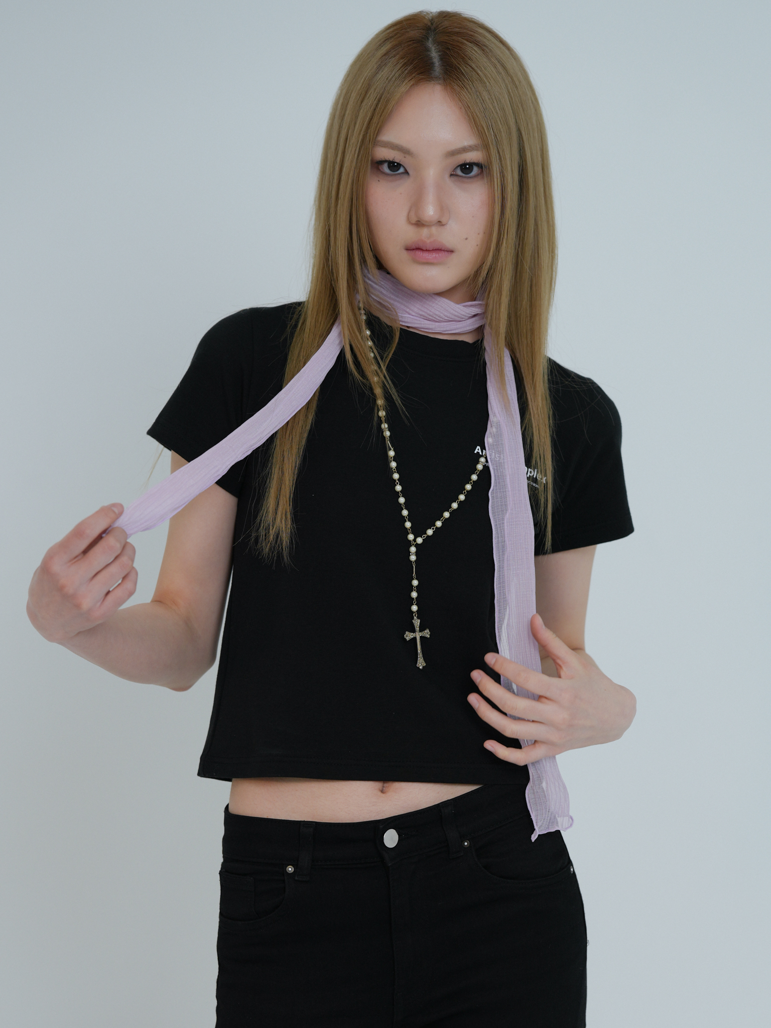 ARTIST SLIM PLEATS LONG SCARF (PURPLE)