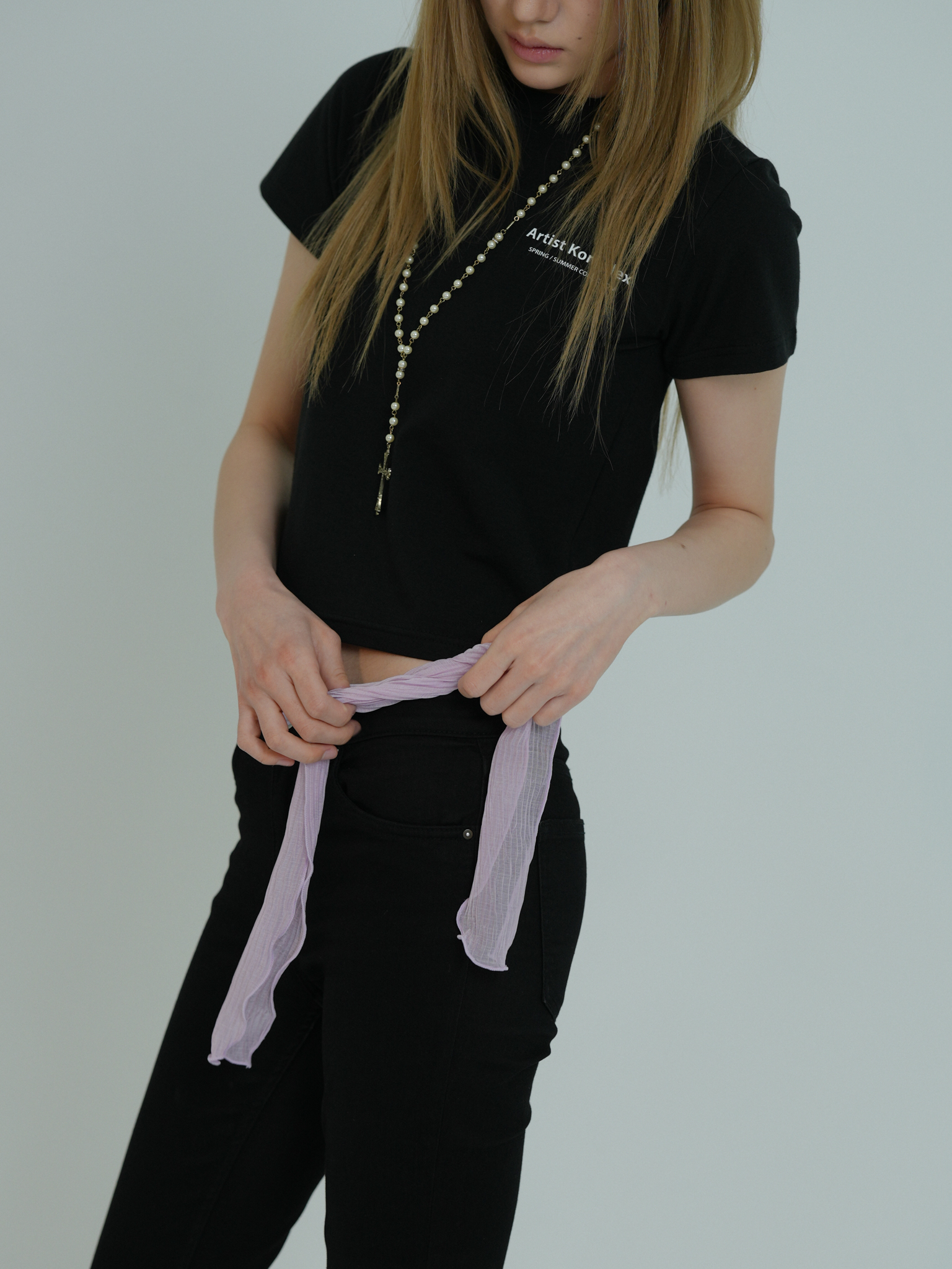 ARTIST SLIM PLEATS LONG SCARF (PURPLE)