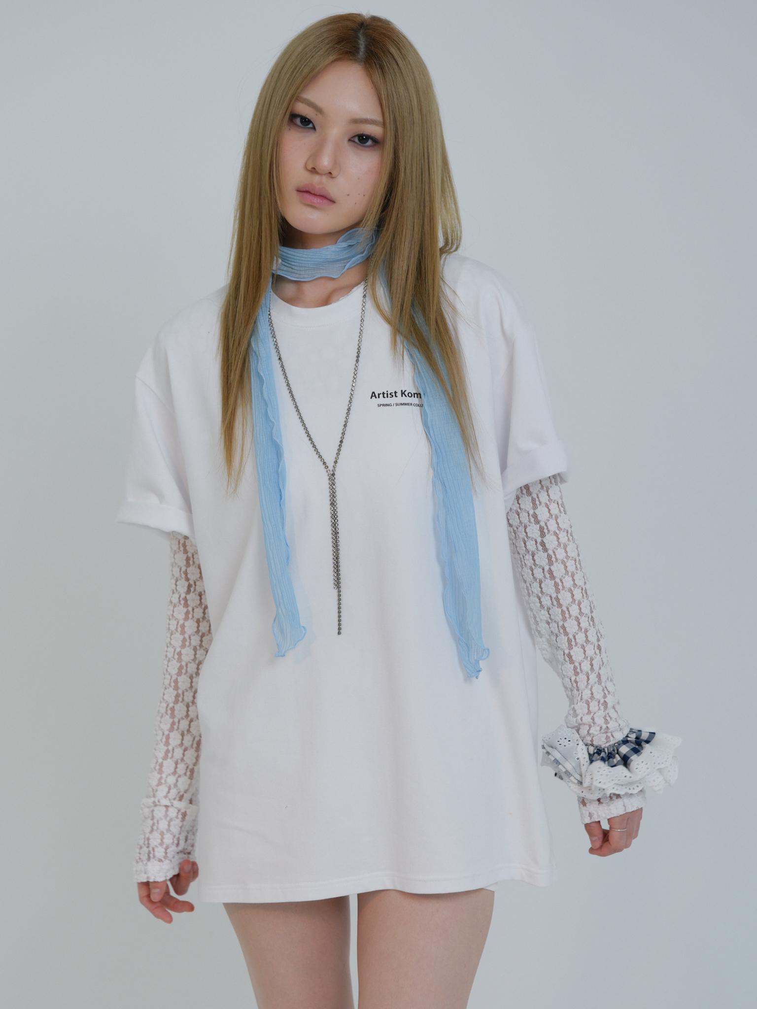 ARTIST SLIM PLEATS LONG SCARF (BLUE)