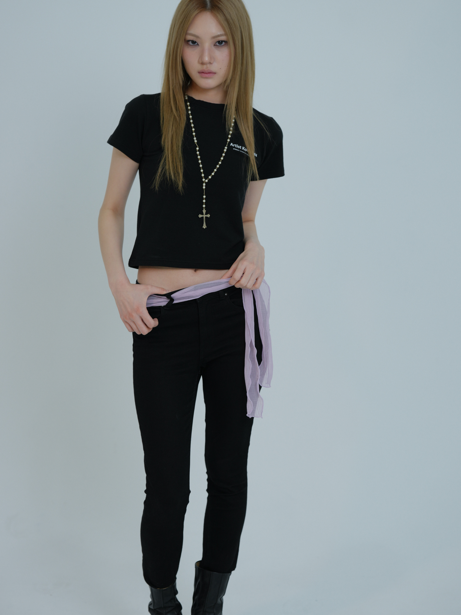 ARTIST SLIM PLEATS LONG SCARF (PURPLE)