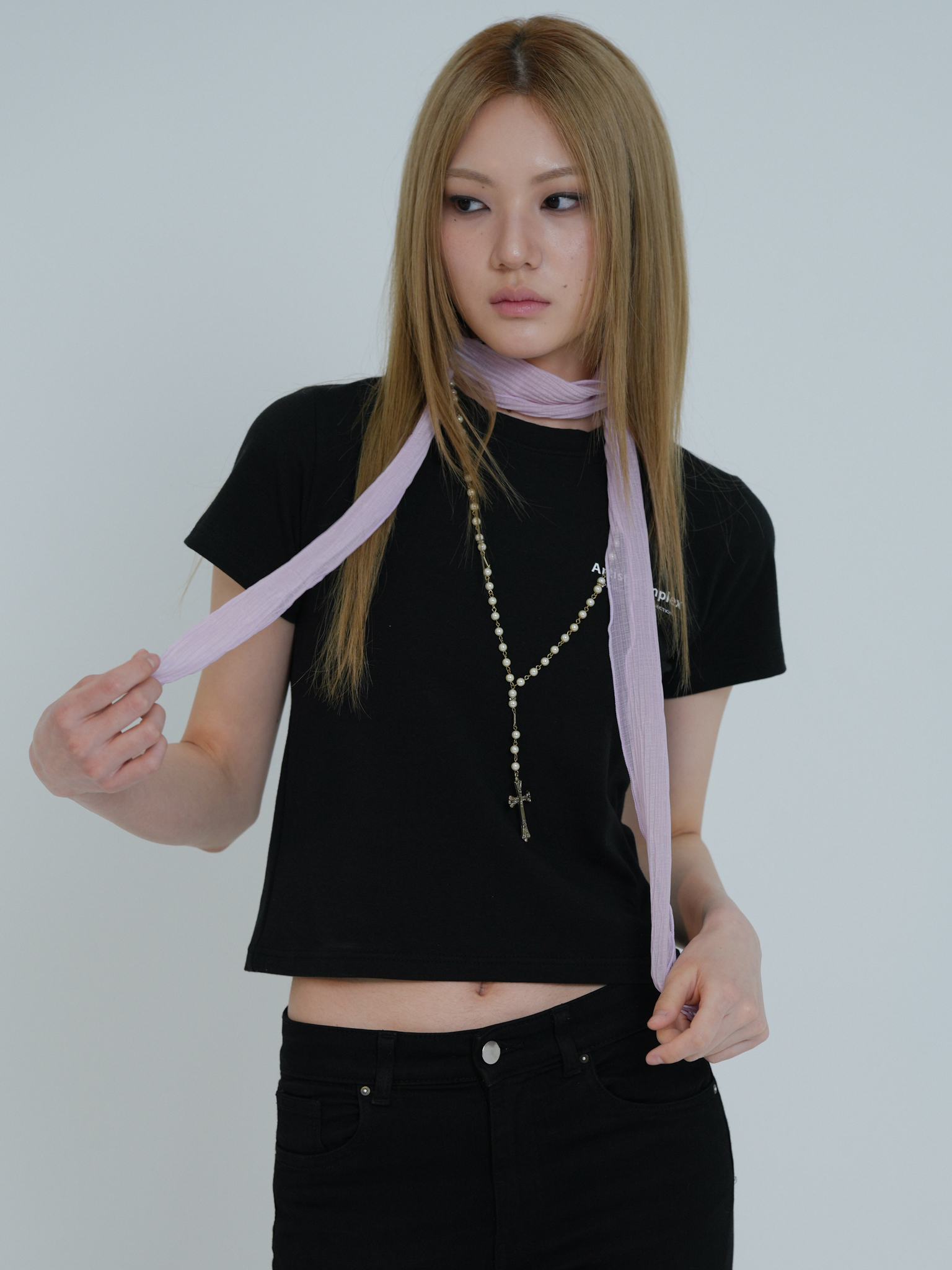 ARTIST SLIM PLEATS LONG SCARF (PURPLE)