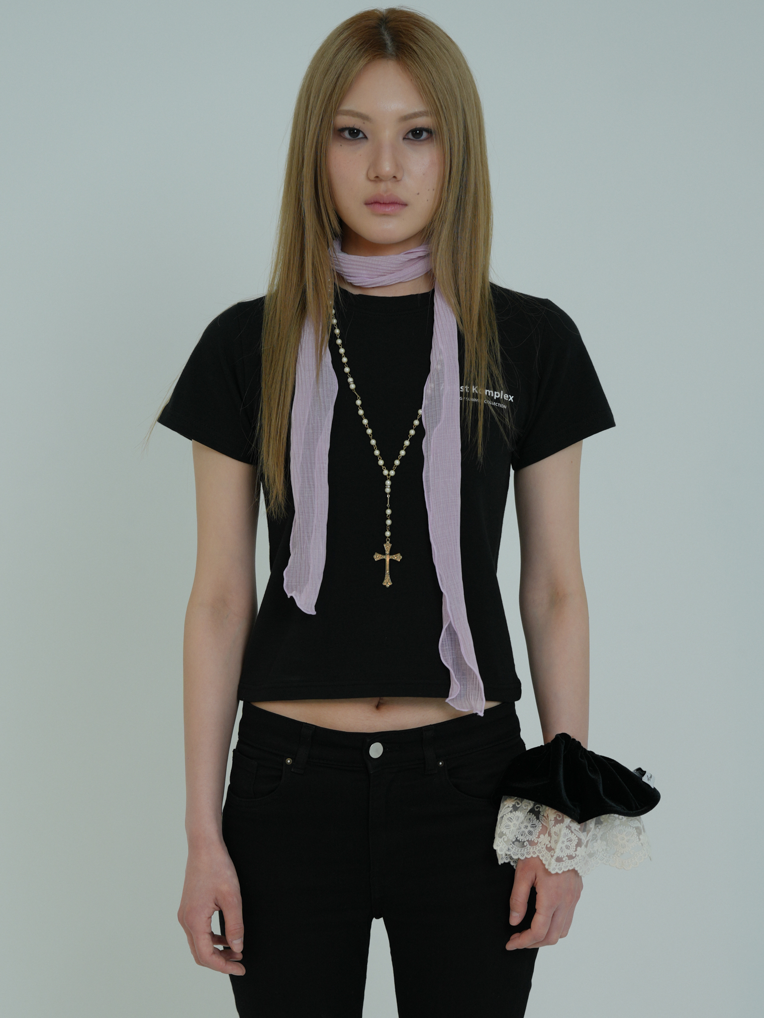 ARTIST SLIM PLEATS LONG SCARF (PURPLE)