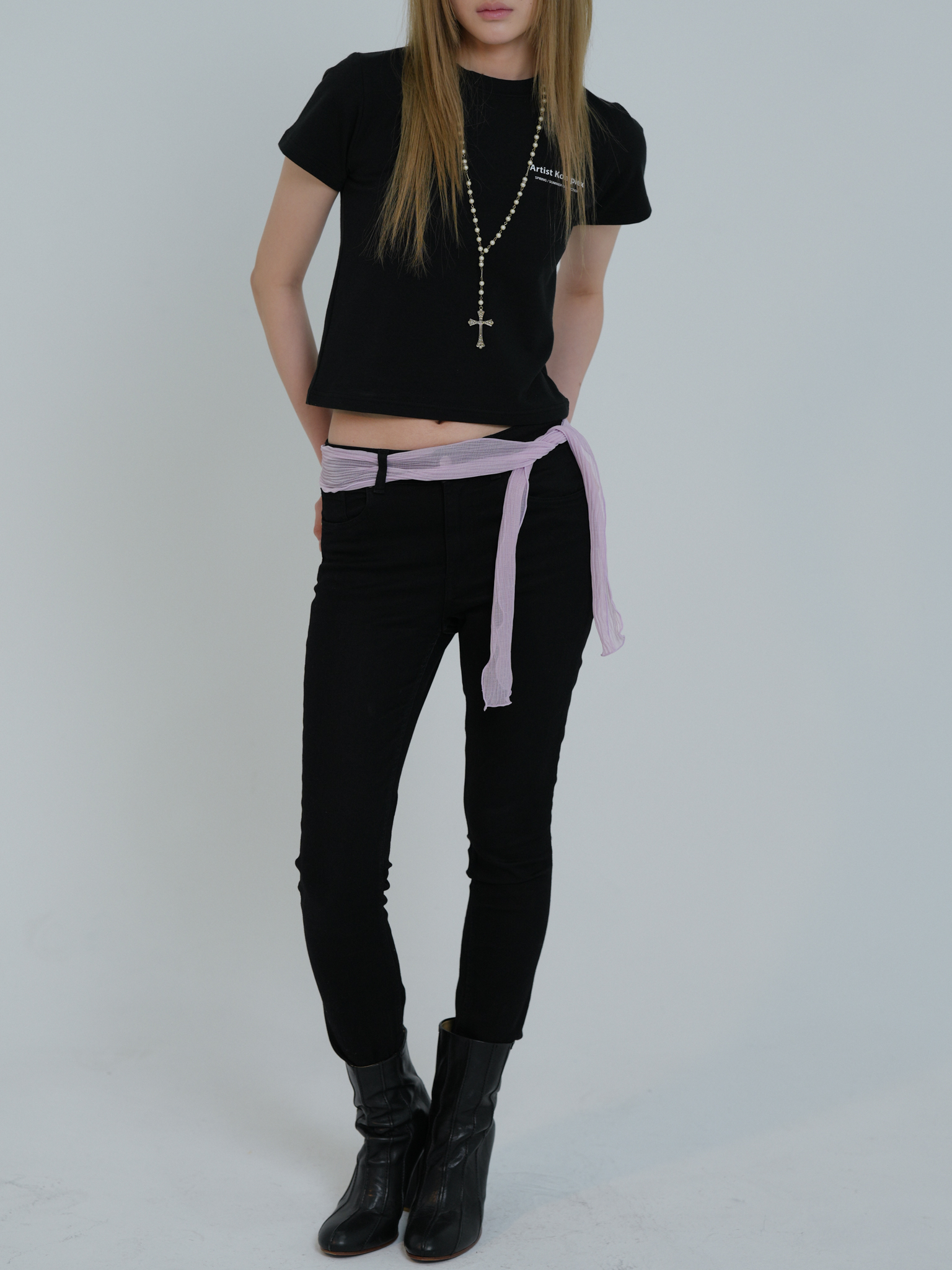 ARTIST SLIM PLEATS LONG SCARF (PURPLE)