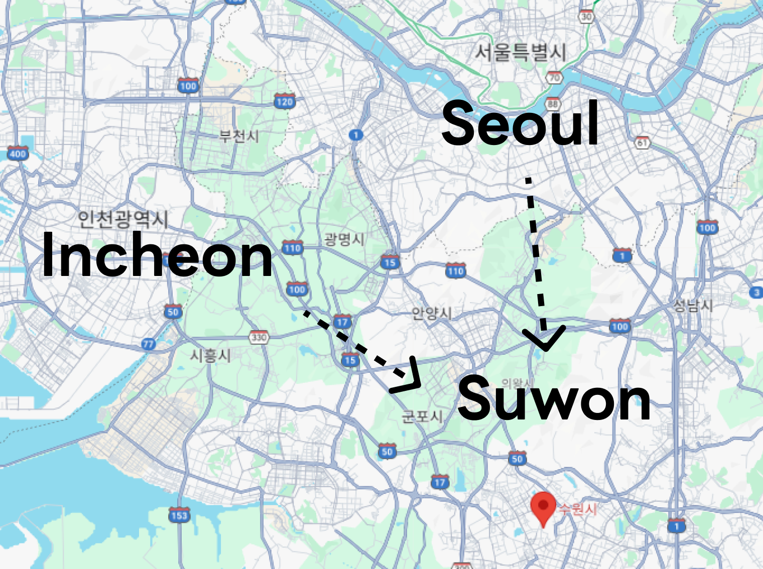 Suwon to seoul distance