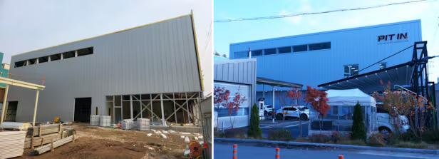 경기도 안양에 있는 피트인 스테이션 1호점. 설립 과정(왼쪽)과 운영 중인 모습(오른쪽). /피트인, 더비비드