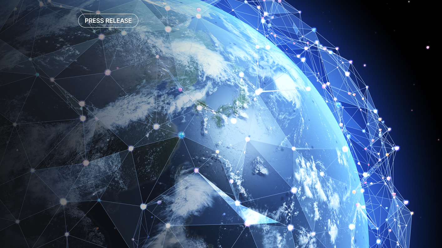 우주에서 본 지구 이미지, 수십 개의 네트워크가 지구를 감싸고 있는 모습.