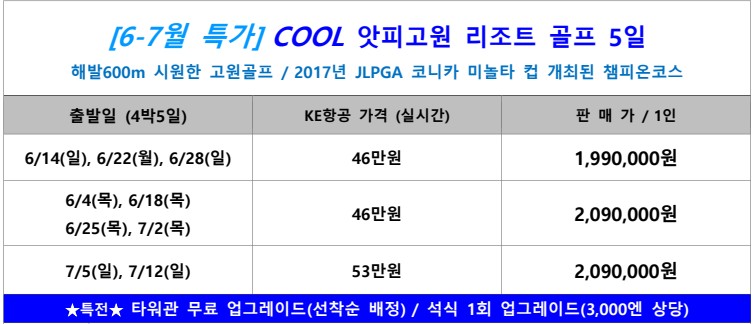6~7월⛳아오모리 해발 650m "앗피골프종합리조트" 초특가 4박5일 1,990,000원~ 대한항공,해발633M 챔피언쉽코스 36홀규모