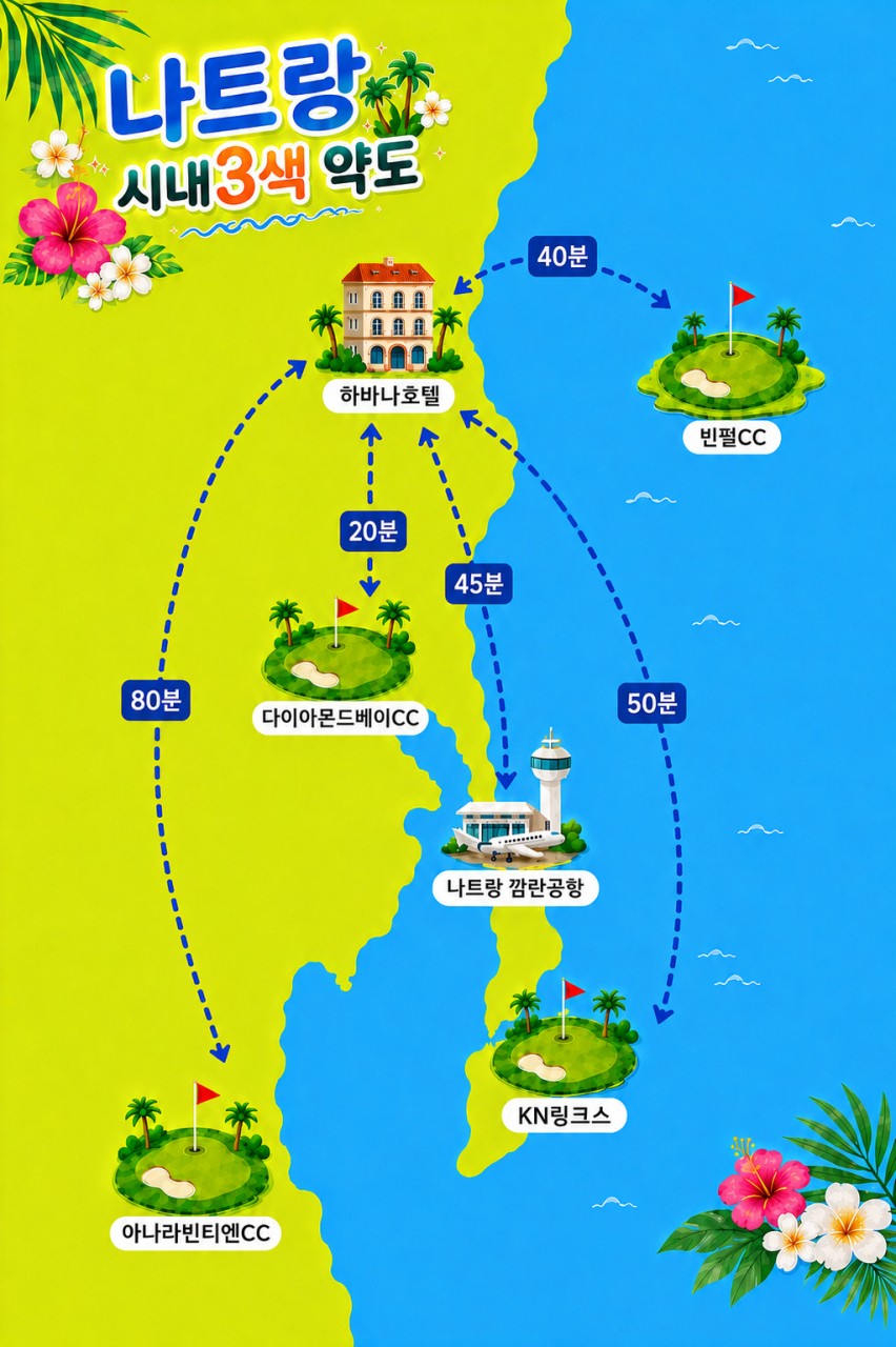 ~10월🔔나트랑 시내3색골프 3박5일 949,000원~ 2인가능 ✨나트랑비치 바로 앞 5성급 하바나호텔