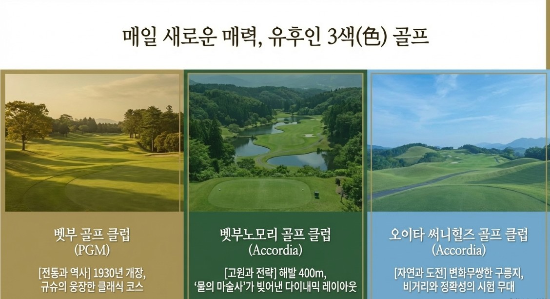 항공별도 ★벳부 온천3색골프 유후인 / 도보10분거리, 전통 료칸상품 2박3일 860, 000원~