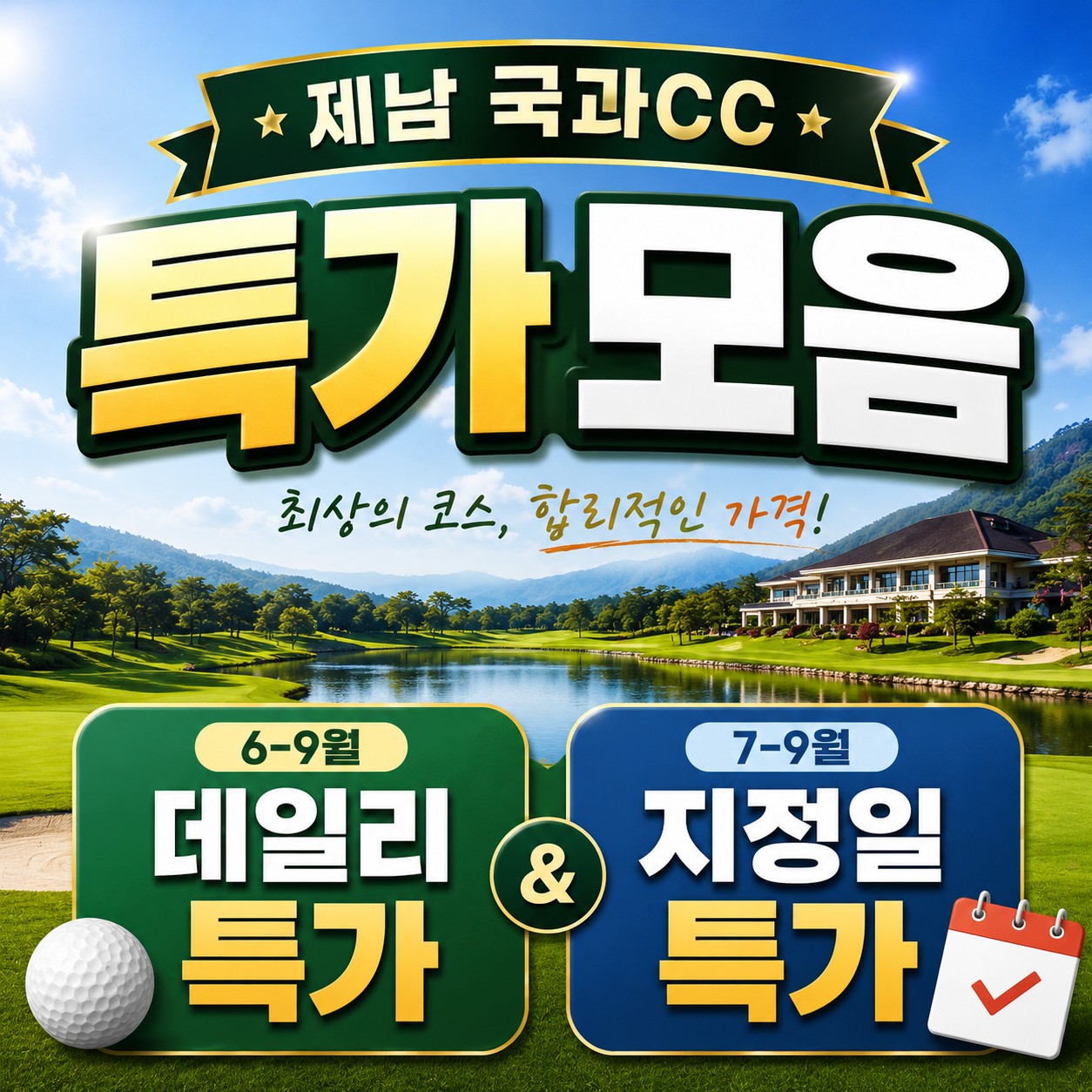 ⛳제남 국과CC 데일리, 지정일 특가 안내! 원하는 날짜 골라 떠나세요✨ 2박3일 739,000원~ 3박4일 879,000원~