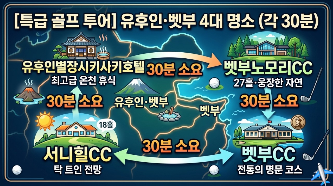 항공별도 ★벳부 온천3색골프 유후인 / 도보10분거리, 전통 료칸상품 2박3일 860, 000원~