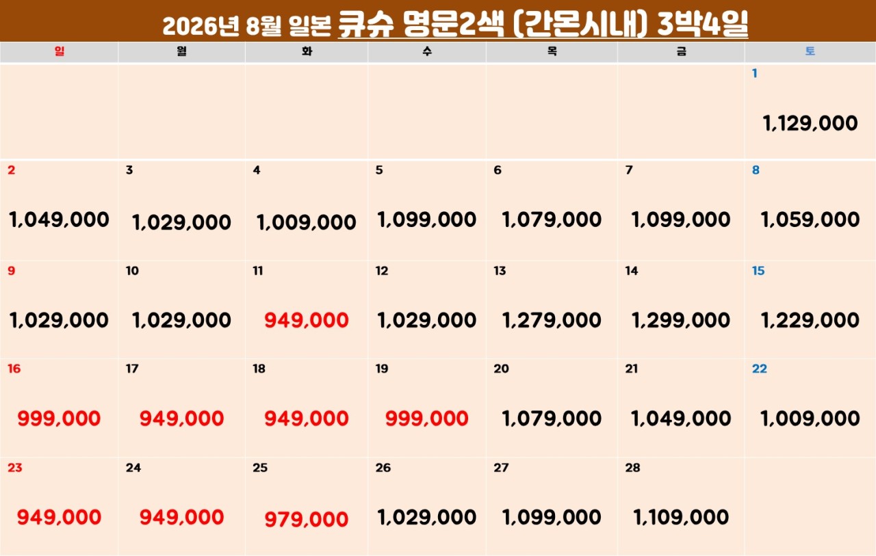 7~8월🔊 큐슈 명문 2색 (간몬시내숙박) 2박3일 45홀 779,000원- 🤩3박4일 72홀 899,000원- 2인도 가능