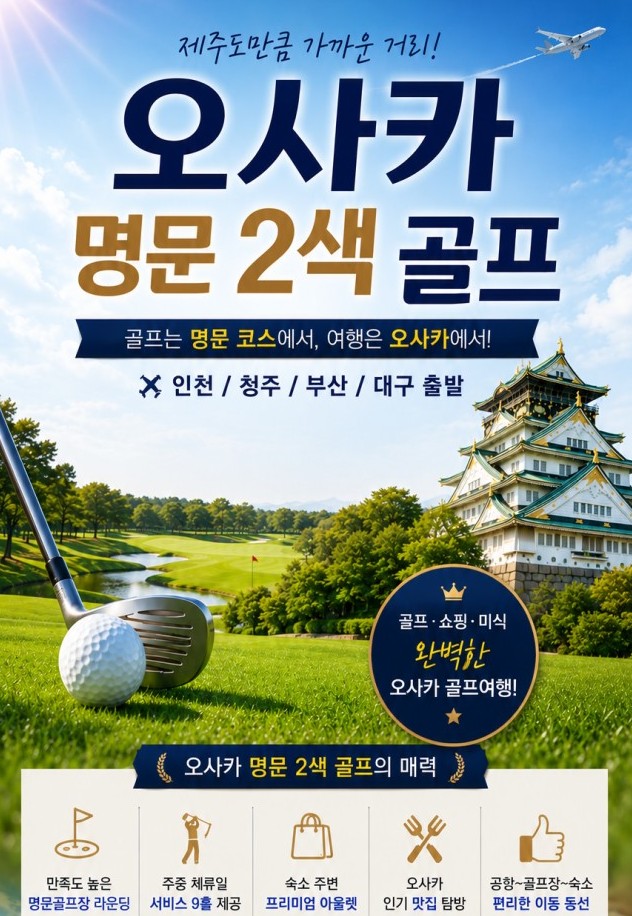 ✅오사카 명문2색 골프투어🔊2박3일 45홀 939,000 ~ 🔊3박4일 72홀 1,159,000원~ 최상급 골프장, 2인가능,한국직원 상주
