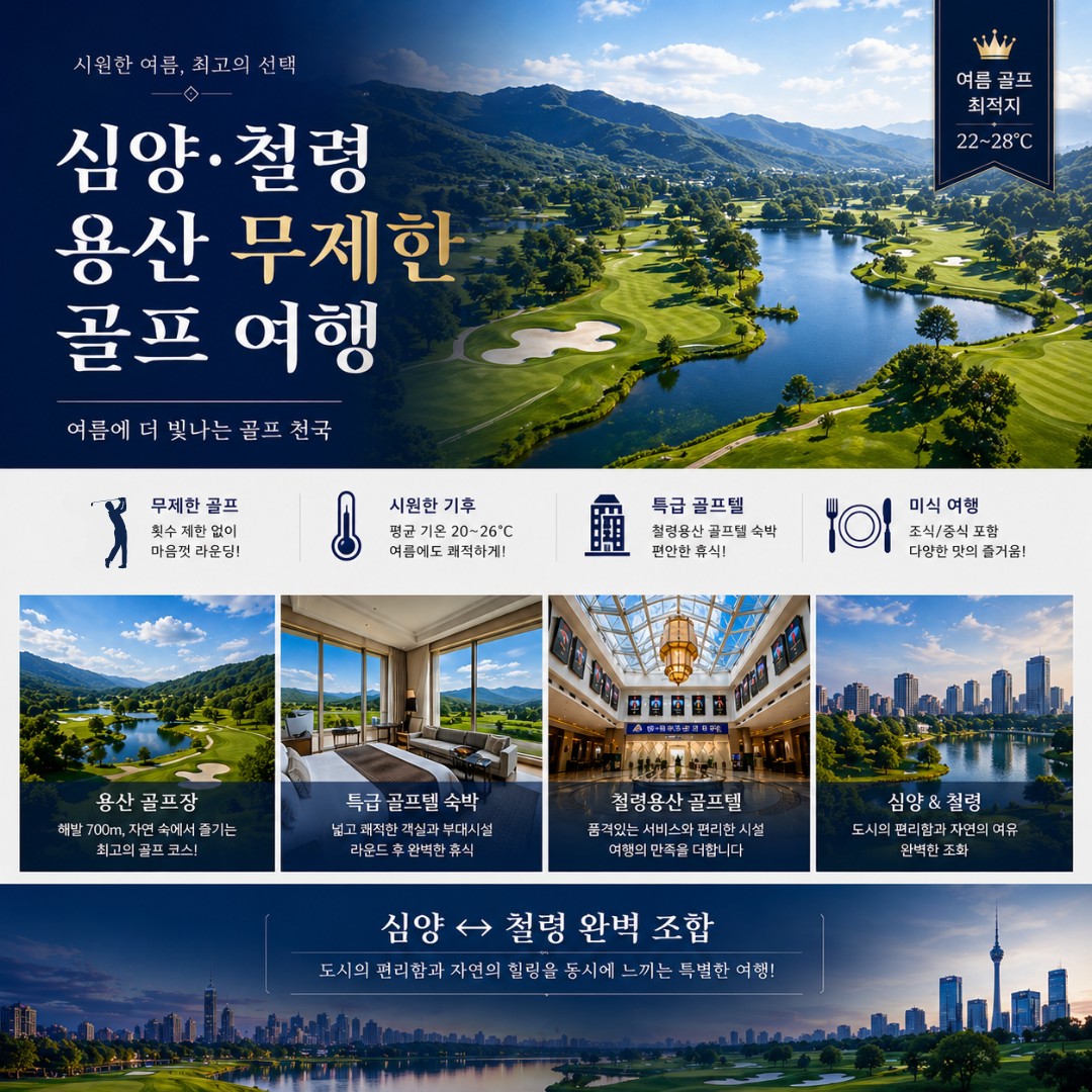 5~9월⛳"심양 철령 용산CC 무제한 골프" ✔ 해발 700m 천혜 자연환경 👉 2박3일 599,000원~👉 3박4일 679,000원~