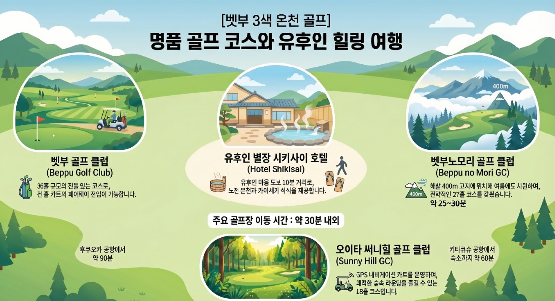 항공별도 ★벳부 온천3색골프 유후인 / 도보10분거리, 전통 료칸상품 2박3일 860, 000원~