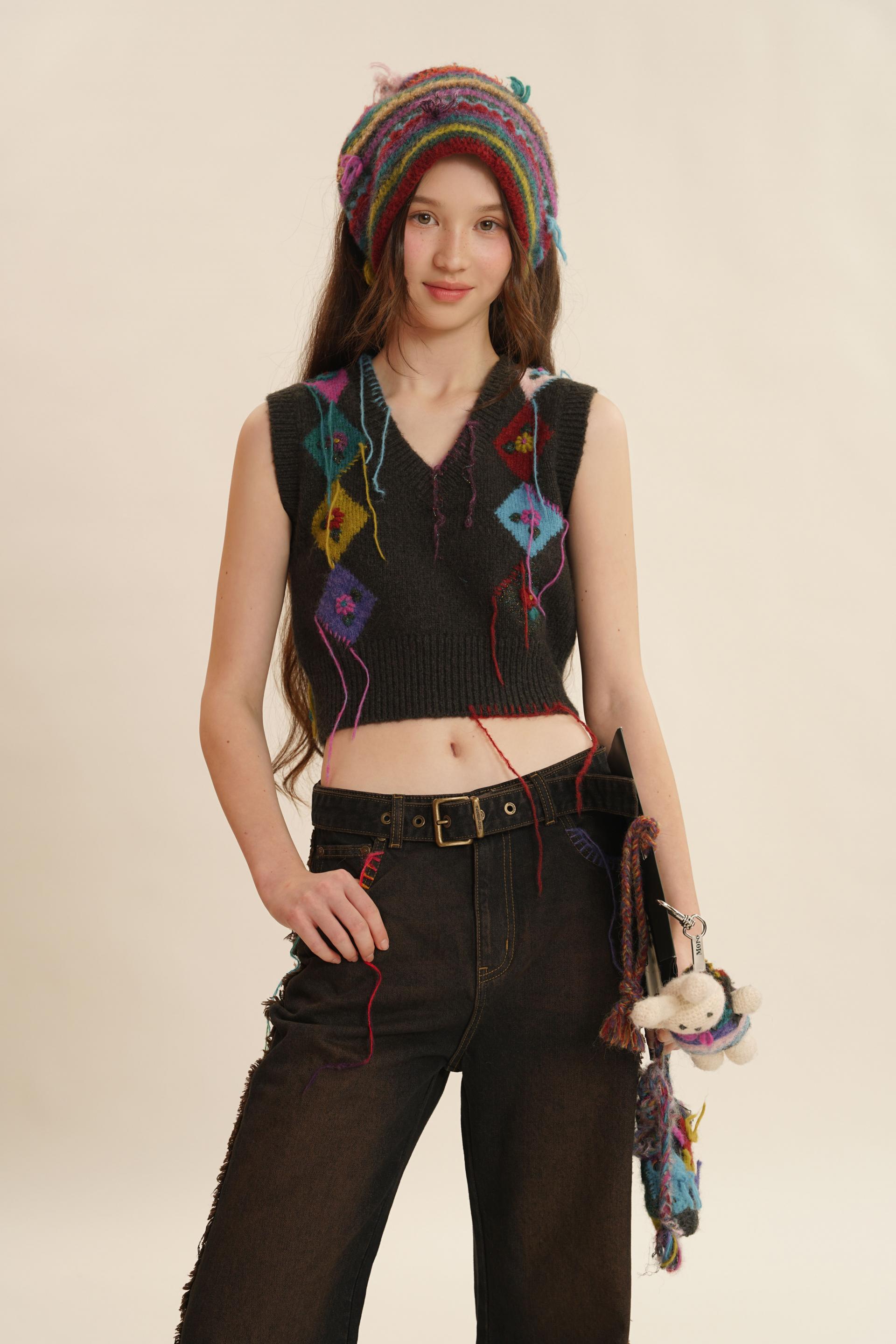 Moromoro2 ニット color knited string vest Moromoro2 ニット color knited string vest - メルカリ