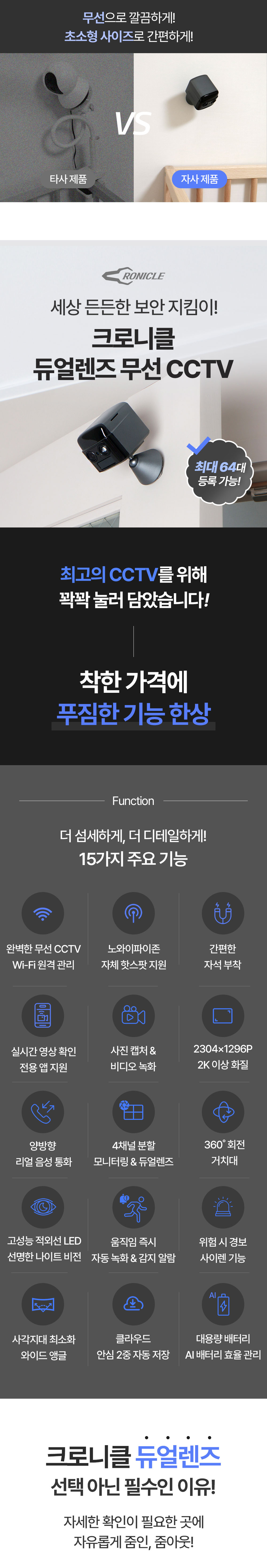 크로니클 듀얼렌즈 무선 현관 CCTV 실시간 홈캠 (사각지대 헌터)