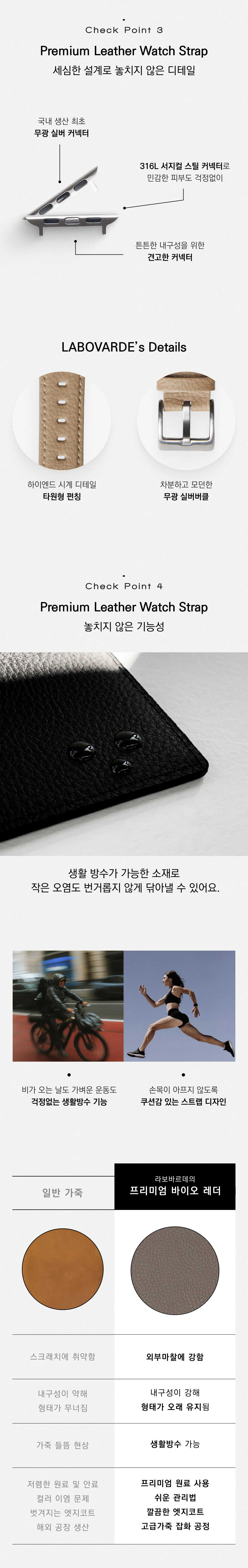 라보바르데 애플워치스트랩은 스크래치와 오염에 강해서 저렴한 애플워치 가죽스트랩과 달리 내구성이 강해 오랫동안 사용할 수 있습니다. 