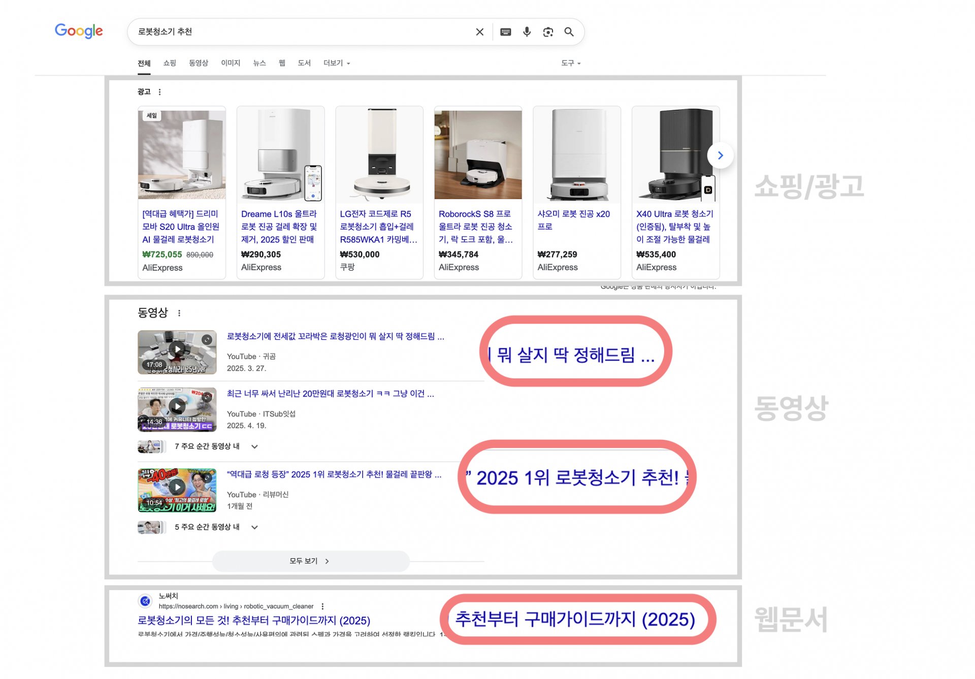 검색결과페이지지면분석예시-로봇청소기추천