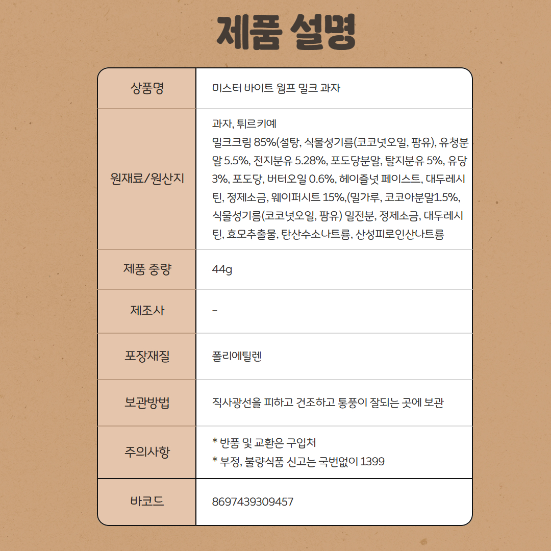 [309457] 미스터 바이트 웜프 밀크 44g*2개