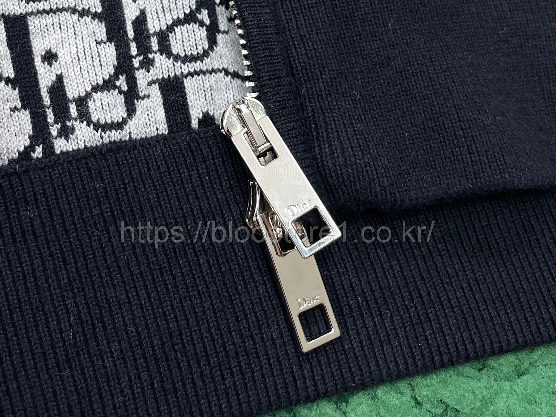 디올 컴포터블 핏 블루 코튼 블렌드 자카드 후디 스웨트셔츠